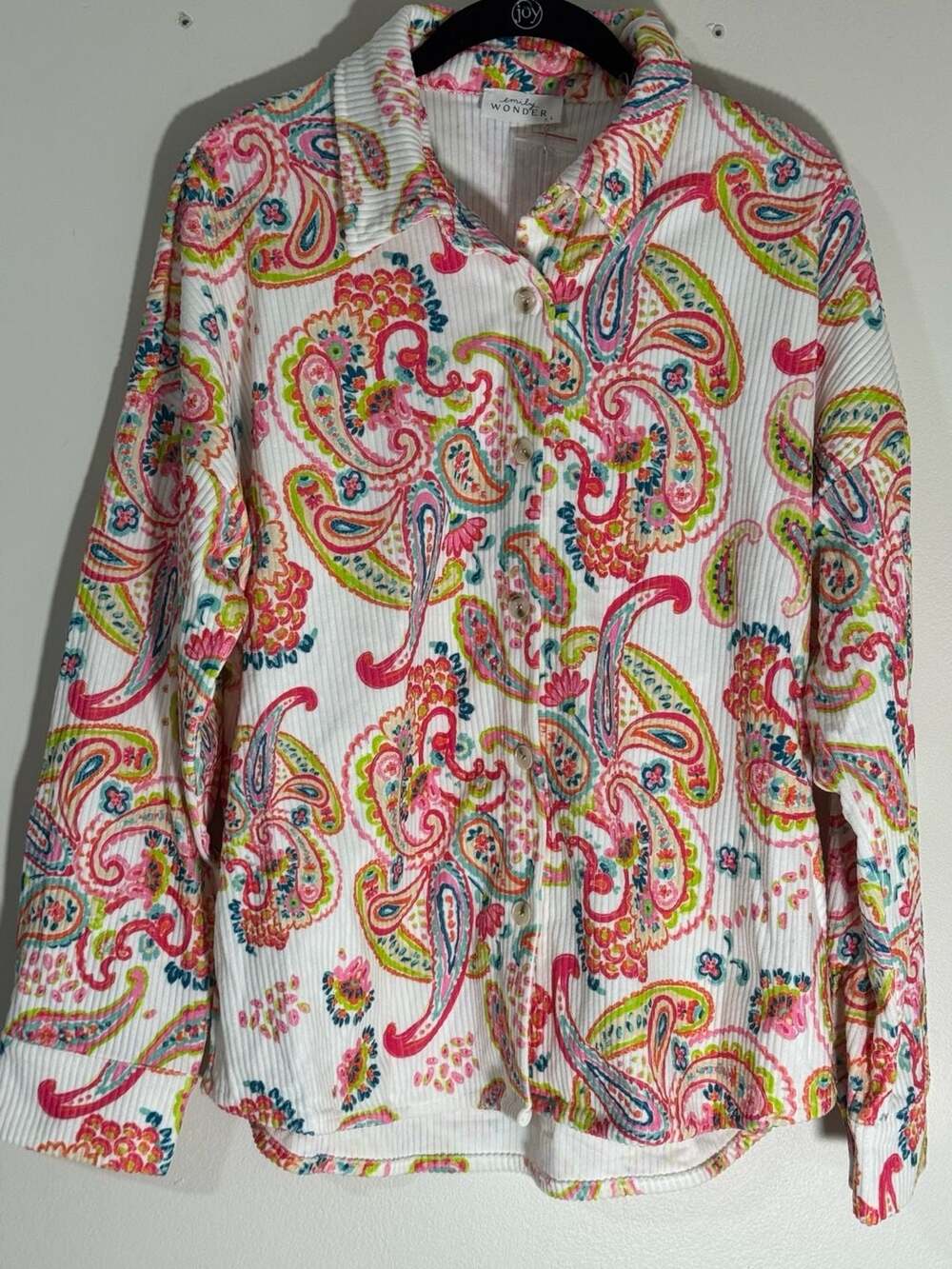 Emily Wonder Women's L Corduroy Colorful Paisley Jacket Shacket Rhinestone